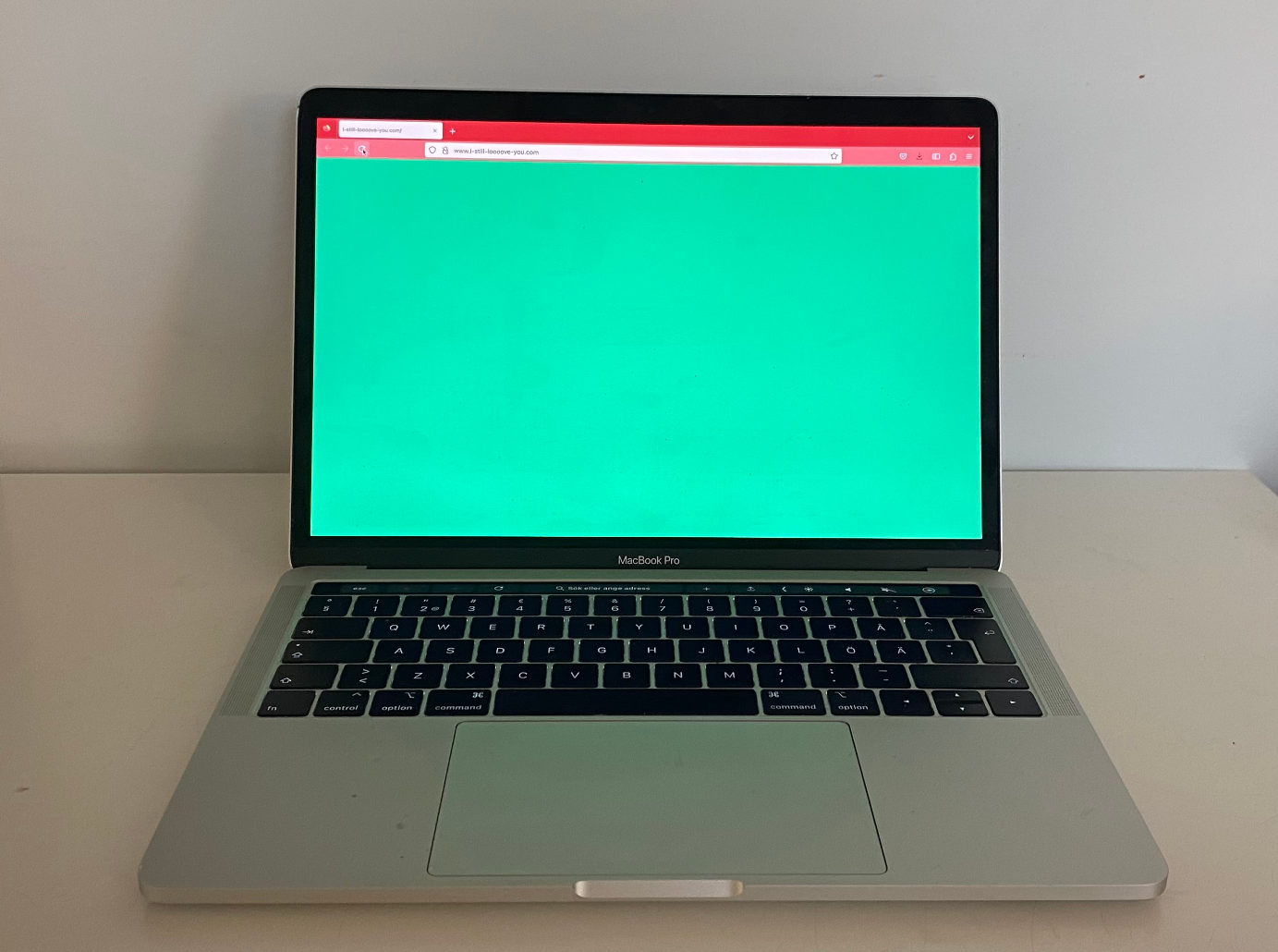 image of laptop displaying a one color screen